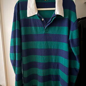 Guest in Residence Green and Navy Cashmere Rugby Sweater L